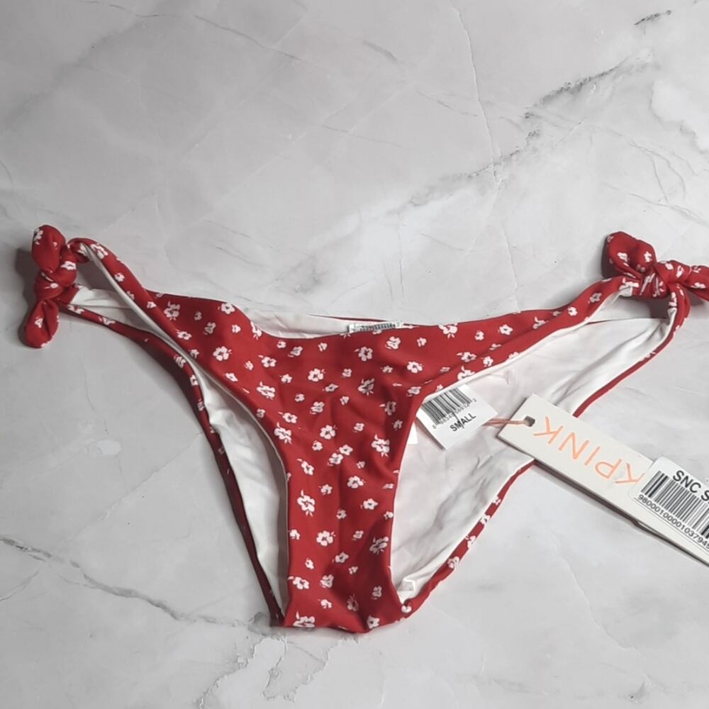 Minkpink Mantaray Side Tie Floral Hipster Bikini Bottom Red Small